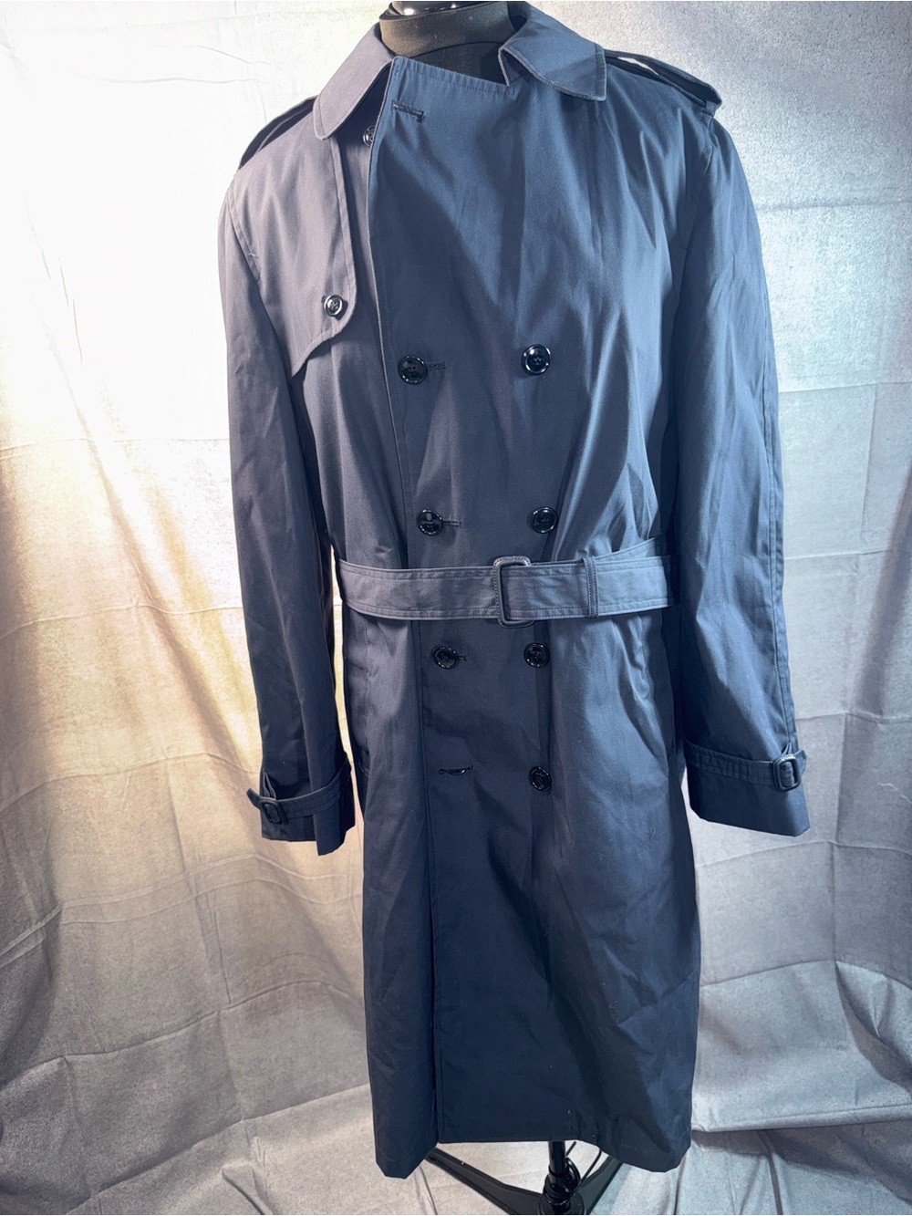 20A-Defense Logistics Agency Men's Navy Double-Breasted Trench Coat with Belt